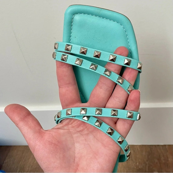 Stiletto Brazilian Leather Studed Square Toe Sandals - Picture 3 of 3